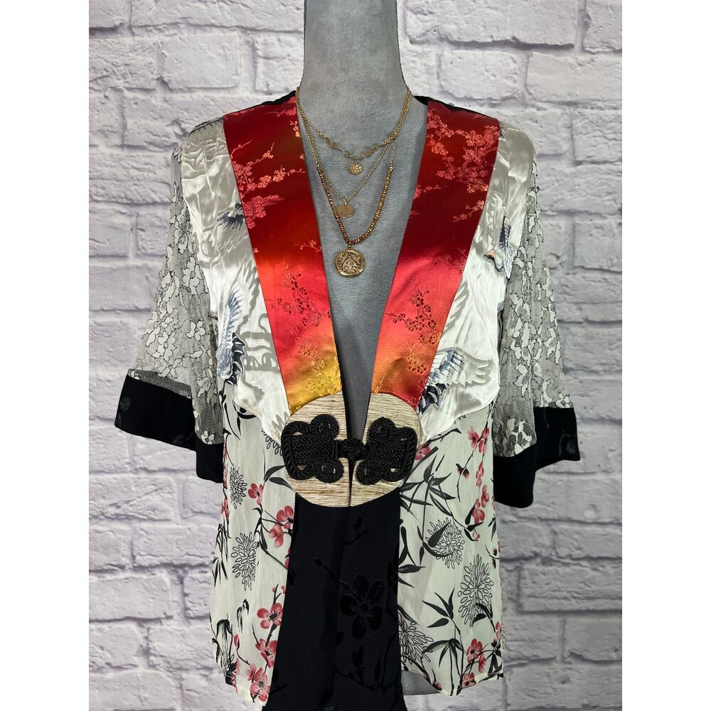 Y2K Spencer Alexis Oriental-inspired Patchwork Silk Blend Kimono Cardigan